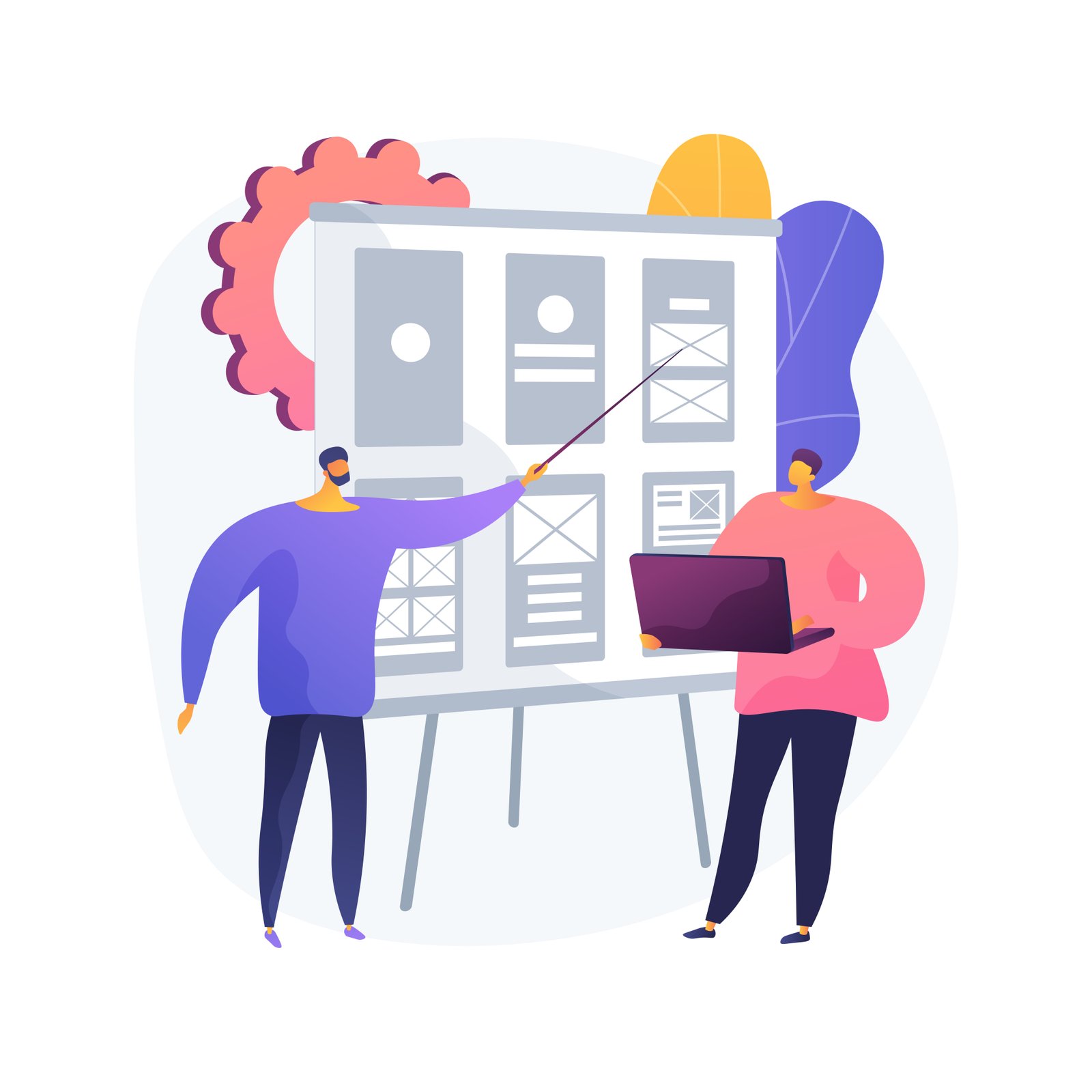 Two accountants—a girl and a boy—use data visualization to spot trends in 3D charts for better reviews