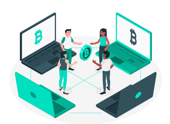 Four guys use laptops as Blockchain tracks material origin and movement with secure, unchangeable records
