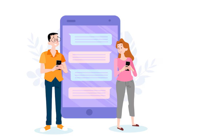 Two guys use Instant Messaging Apps like Slack to chat quickly and work together in real time