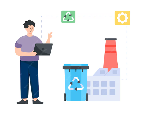 An employee uses cloud tools for Efficient Waste Management in Construction Sites by tracking and reducing waste