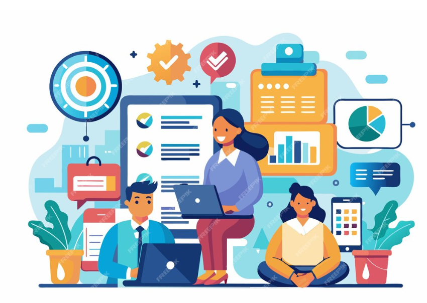 Two guys use laptops while one makes strategy—SaaS business services like CRM, ERP, and billing help businesses start and grow easily 236